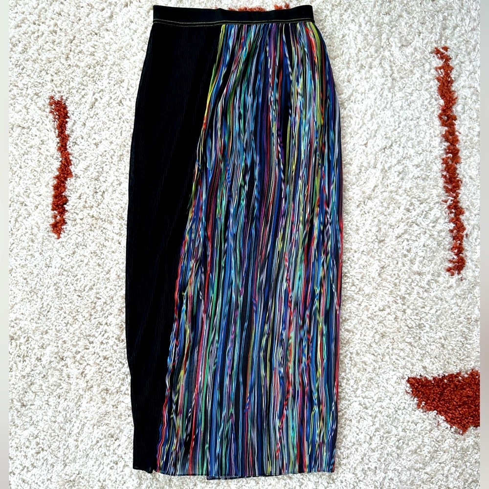 Sandro Graphic Printed Pleated Long Skirt Size 1